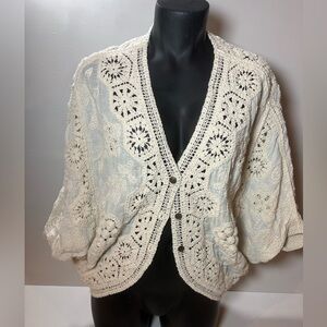 Source Unknown Ivory Crochet Cardigan